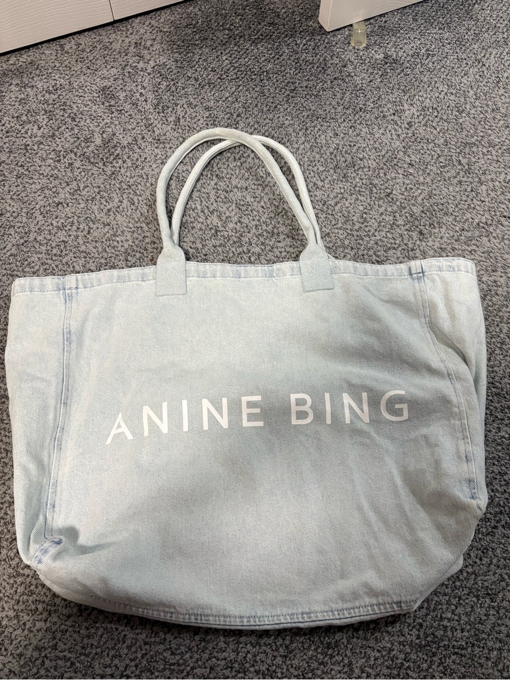 ANINE BING Pale Blue Denim Logo Tote